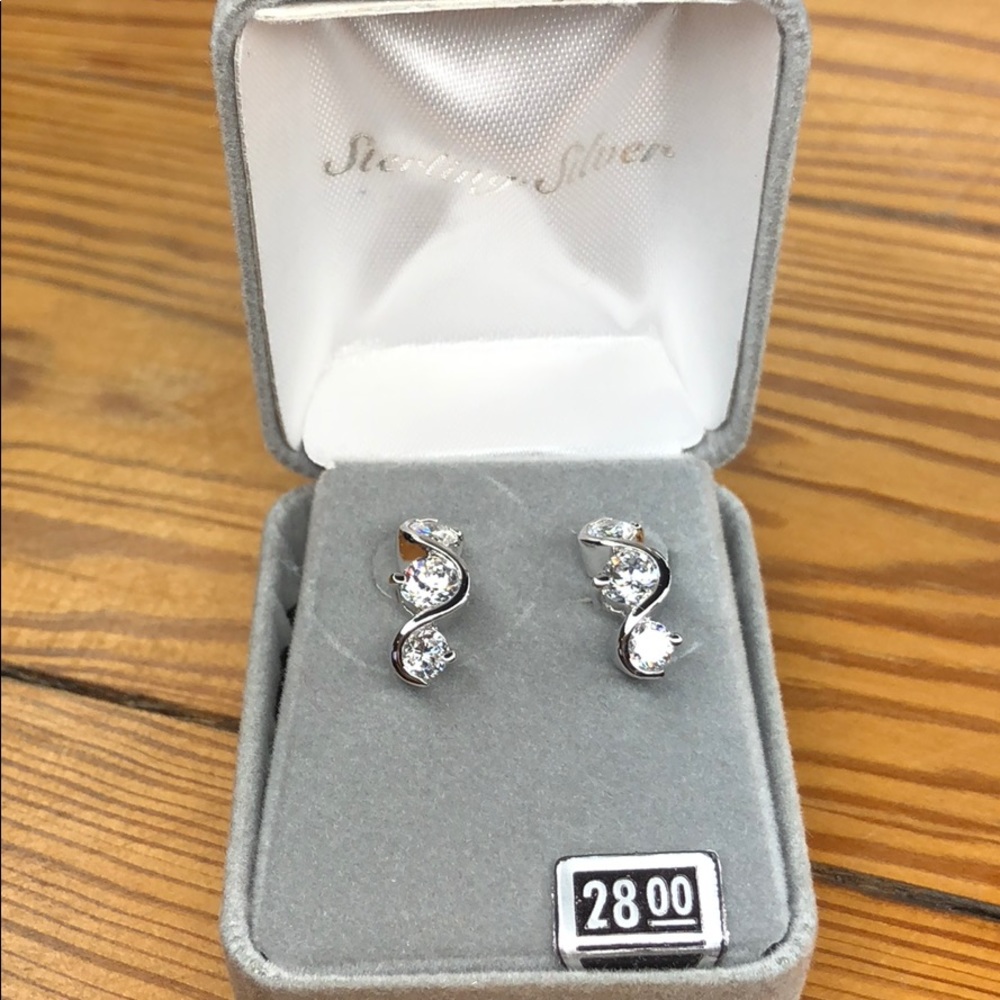 Sterling Silver Earrings w/ sparkly clear stones